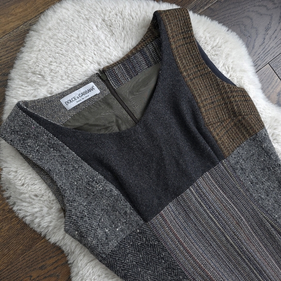 Vintage Dolce & Gabbana Patchwork Wool Mini Dress - Picture 3 of 8